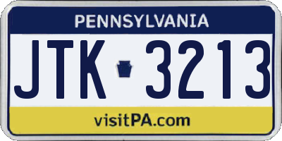 PA license plate JTK3213