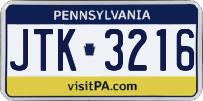 PA license plate JTK3216