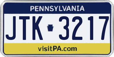 PA license plate JTK3217