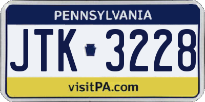 PA license plate JTK3228