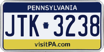 PA license plate JTK3238