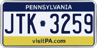 PA license plate JTK3259
