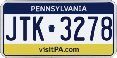 PA license plate JTK3278