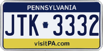 PA license plate JTK3332