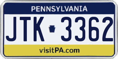 PA license plate JTK3362