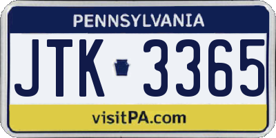 PA license plate JTK3365