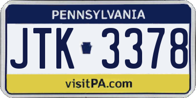 PA license plate JTK3378
