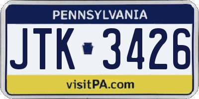 PA license plate JTK3426