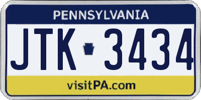 PA license plate JTK3434