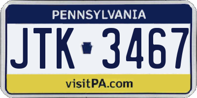 PA license plate JTK3467