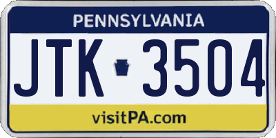 PA license plate JTK3504