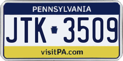 PA license plate JTK3509