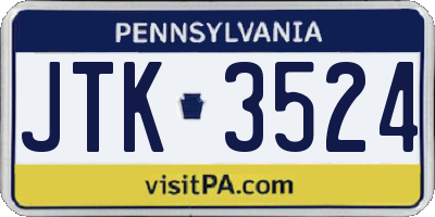 PA license plate JTK3524