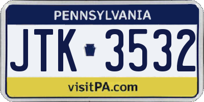 PA license plate JTK3532