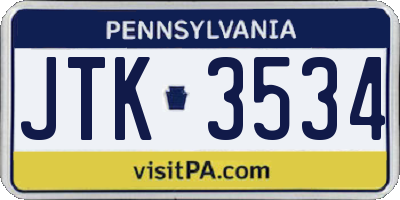 PA license plate JTK3534