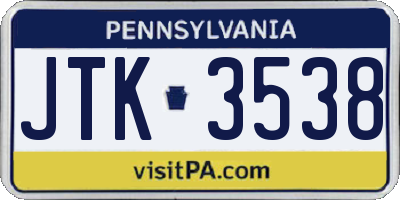 PA license plate JTK3538