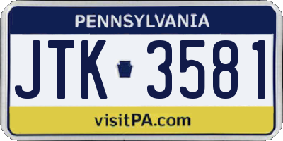 PA license plate JTK3581