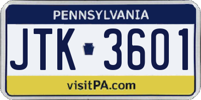 PA license plate JTK3601