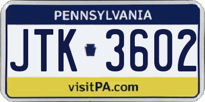 PA license plate JTK3602
