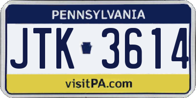 PA license plate JTK3614