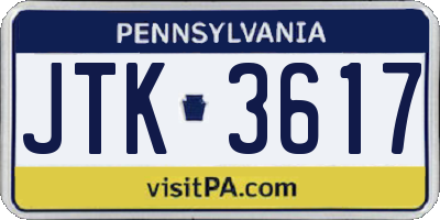 PA license plate JTK3617