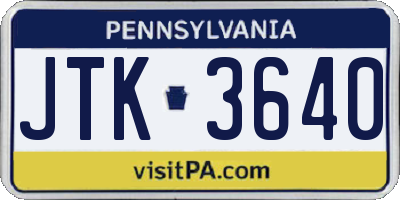 PA license plate JTK3640