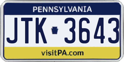 PA license plate JTK3643