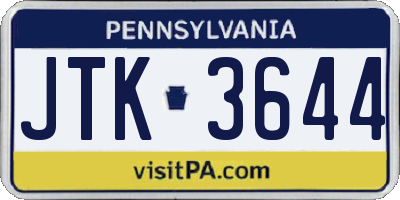 PA license plate JTK3644