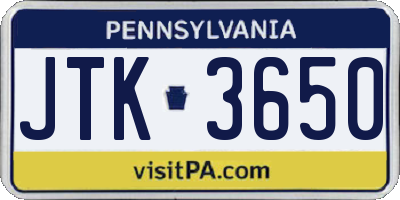 PA license plate JTK3650