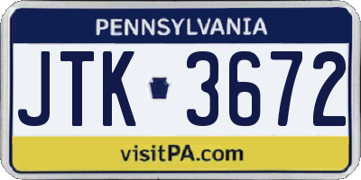 PA license plate JTK3672