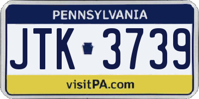 PA license plate JTK3739