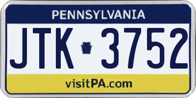 PA license plate JTK3752
