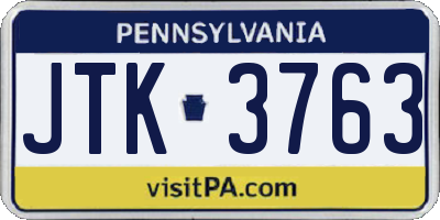 PA license plate JTK3763