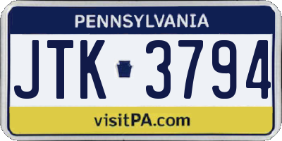 PA license plate JTK3794