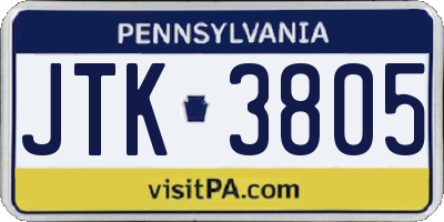 PA license plate JTK3805