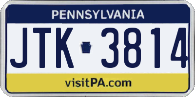 PA license plate JTK3814