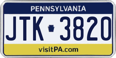 PA license plate JTK3820