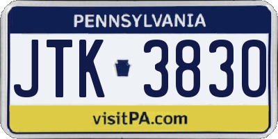 PA license plate JTK3830
