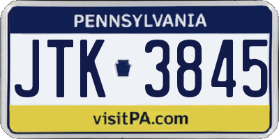 PA license plate JTK3845