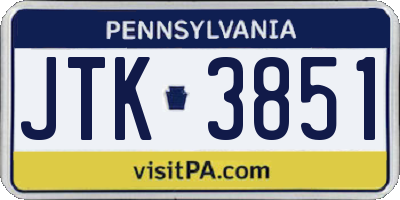 PA license plate JTK3851