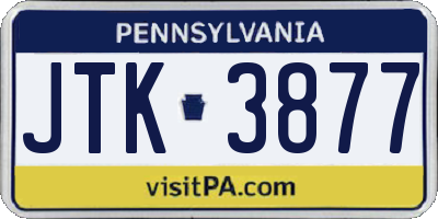 PA license plate JTK3877