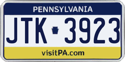 PA license plate JTK3923