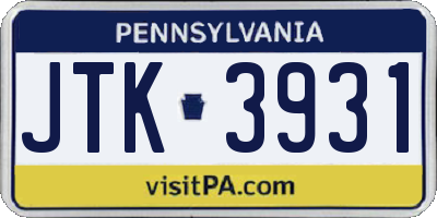 PA license plate JTK3931