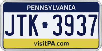 PA license plate JTK3937