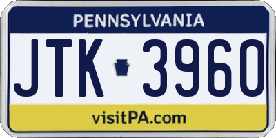 PA license plate JTK3960