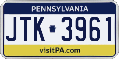 PA license plate JTK3961
