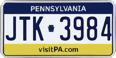 PA license plate JTK3984