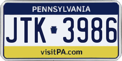 PA license plate JTK3986
