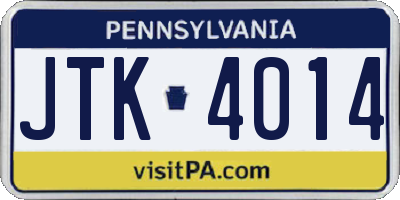 PA license plate JTK4014