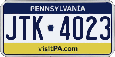 PA license plate JTK4023